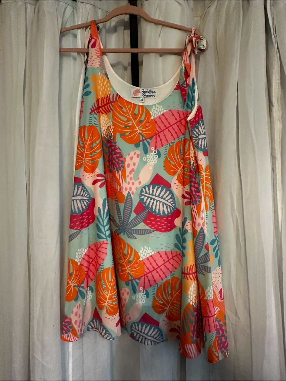 Jadelynn Brooke Lightweight Tropical Tie-Shoulder Dress in Aqua & Orange - Picture 3 of 8
